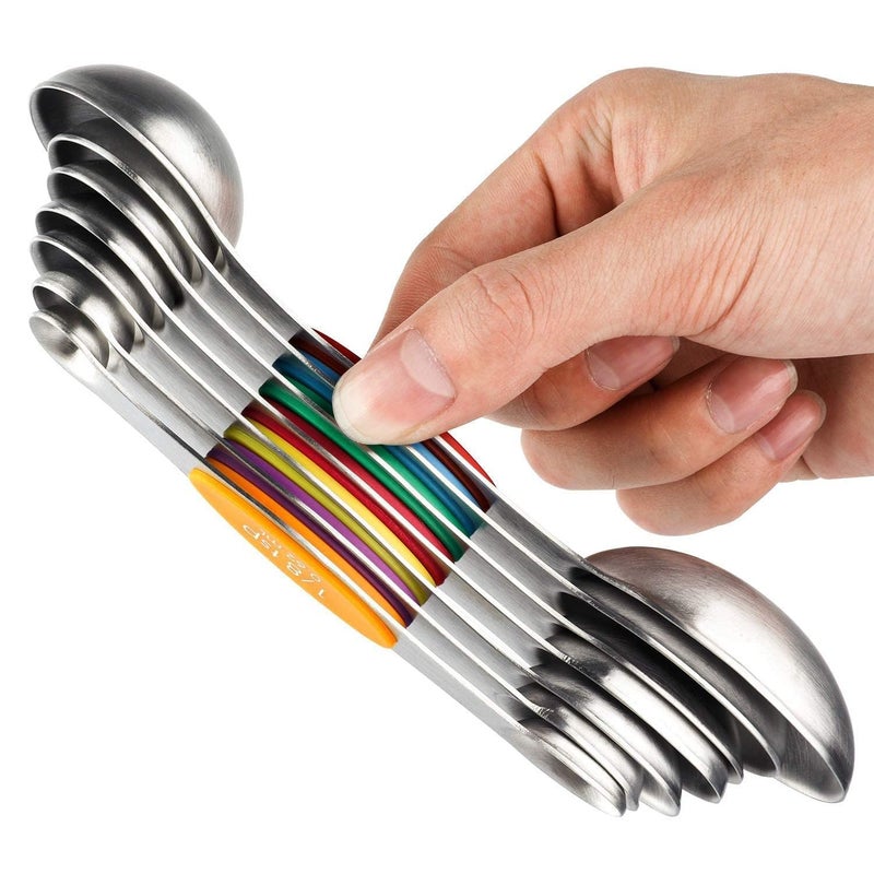 YellRin Magnetic Measuring Spoons Set of 7 Stainless Steel Stackable Dual Sided Teaspoon Tablespoon for Measuring Dry and Liquid Ingredients, Fits in Spice Jar - Image 1
